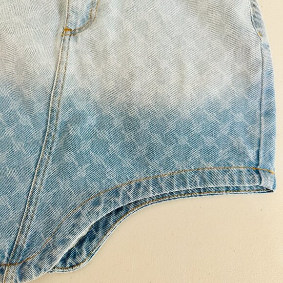 DAILY PAPER ZELA MONOGRAM ASYMMETRICAL MID BLUE OMBRE MINI DENIM JEAN SKIRT - Picture 3 of 6